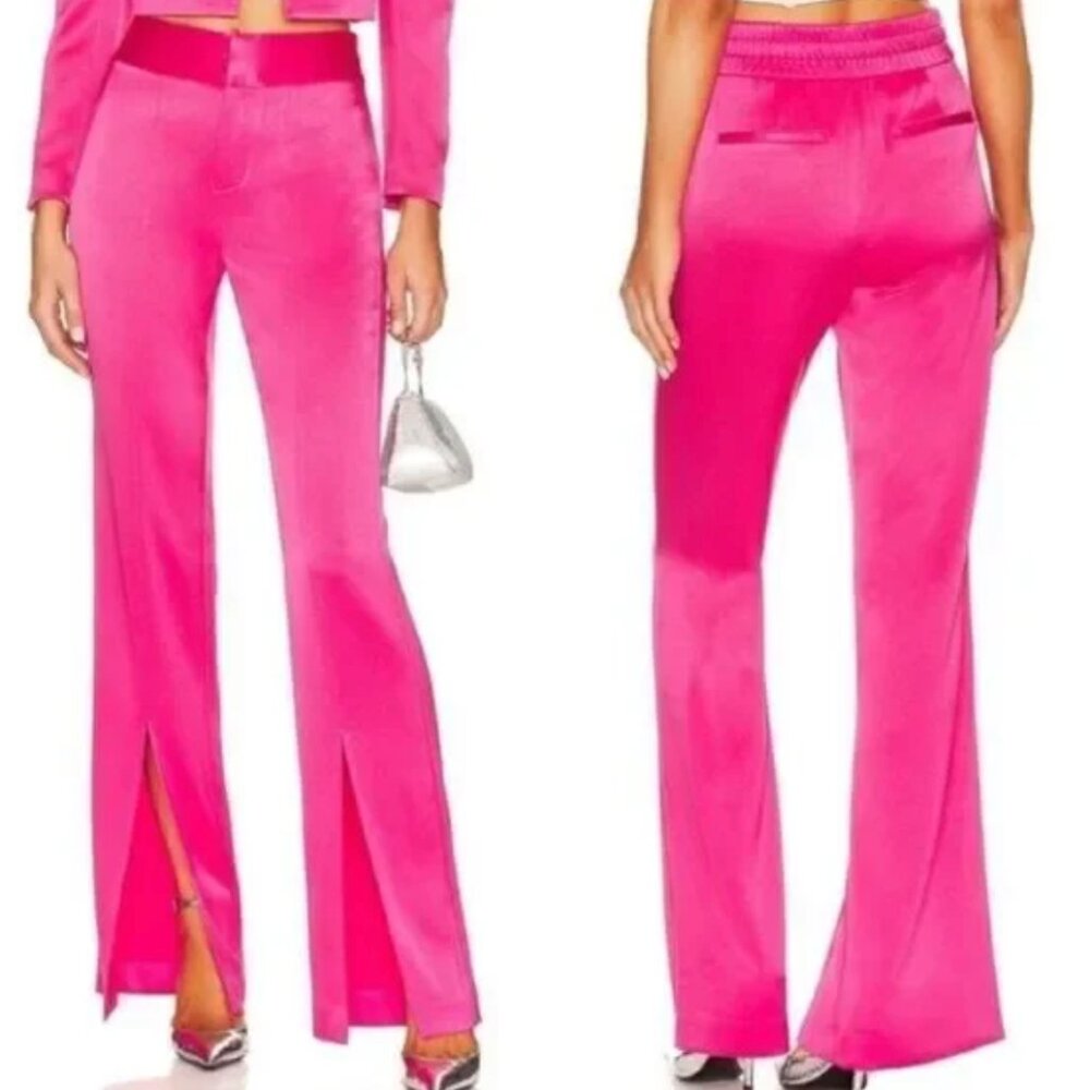 NWT Alice + Olivia | Jody Satin High Waist Slit Front Pants 6 SMALL